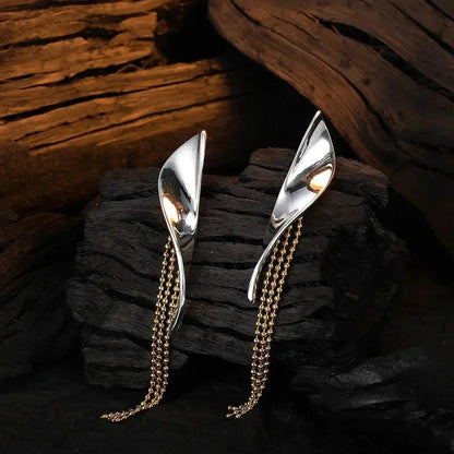Mixed Metal Leaf and Tassel Classy Earrings shop name