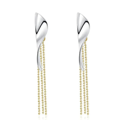 Mixed Metal Leaf and Tassel Classy Earrings shop name
