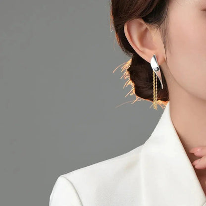 Mixed Metal Leaf and Tassel Classy Earrings shop name