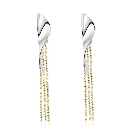 Mixed Metal Leaf and Tassel Classy Earrings shop name