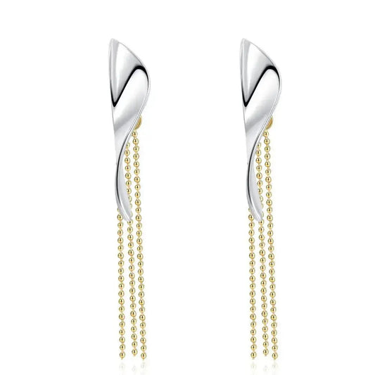 Mixed Metal Leaf and Tassel Classy Earrings shop name