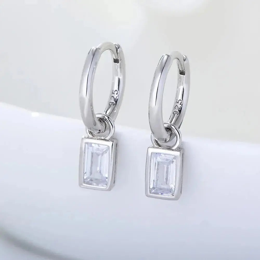 Modern Elegant Rectangular Crystal Hoop Earrings
