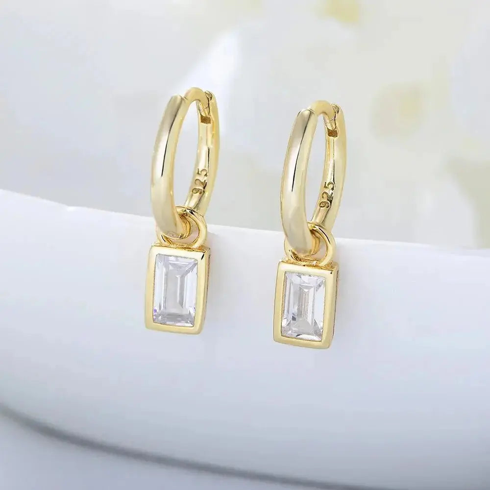 Modern Elegant Rectangular Crystal Hoop Earrings