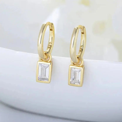 Modern Elegant Rectangular Crystal Hoop Earrings