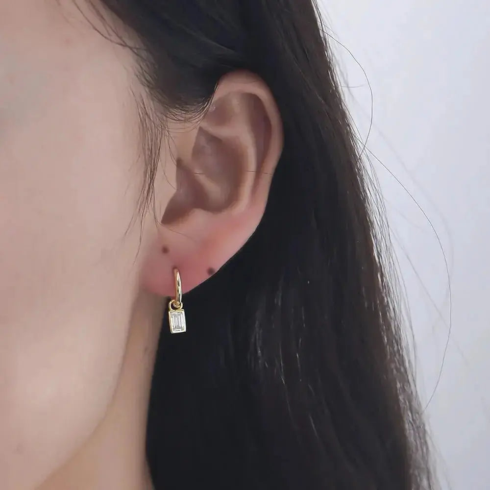 Modern Elegant Rectangular Crystal Hoop Earrings