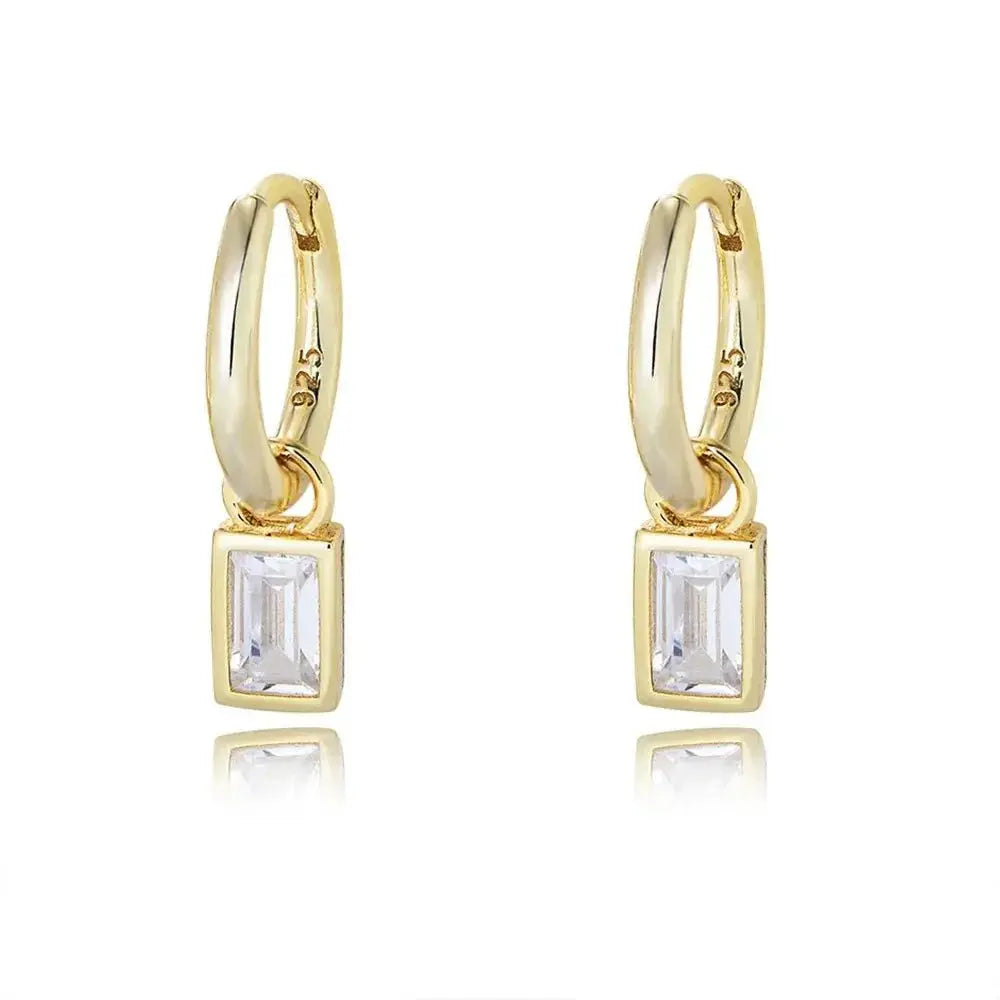 Modern Elegant Rectangular Crystal Hoop Earrings