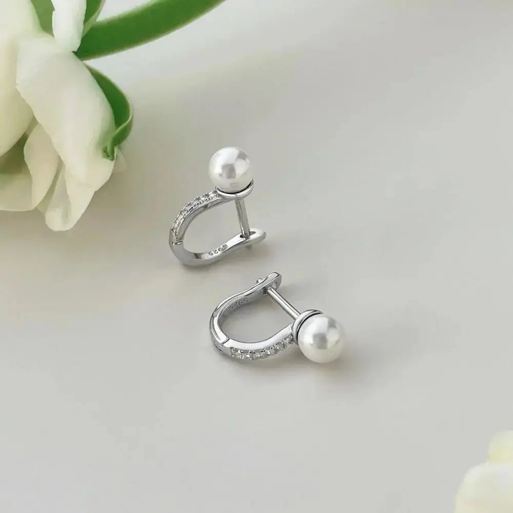 Pearl and Silver English Lock Hoop Earrings 337 Lumeni Jewellery