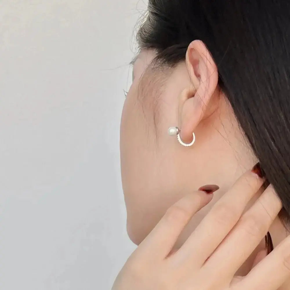 Pearl and Silver English Lock Hoop Earrings 337 Lumeni Jewellery