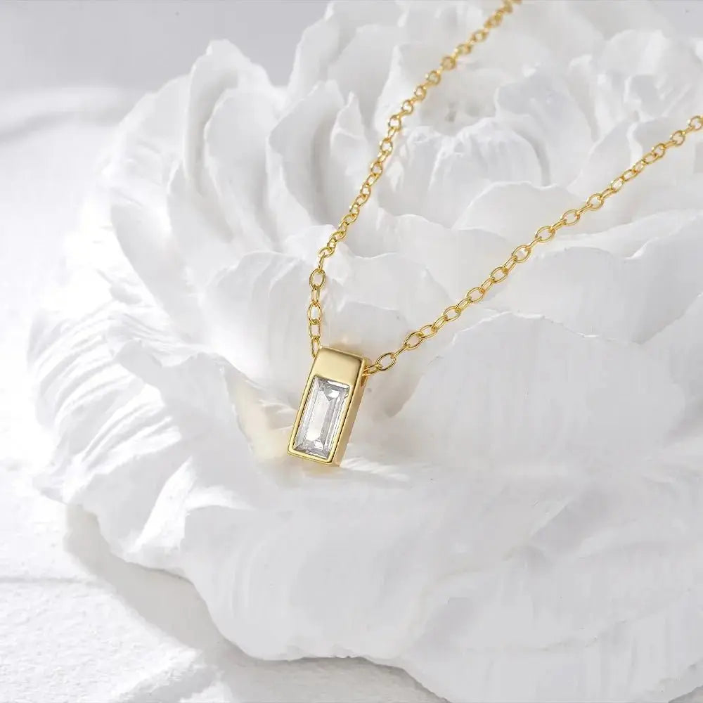 Rectangular modern pendant necklace shop name