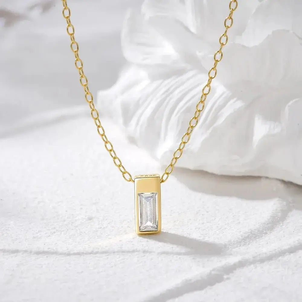 Rectangular modern pendant necklace shop name