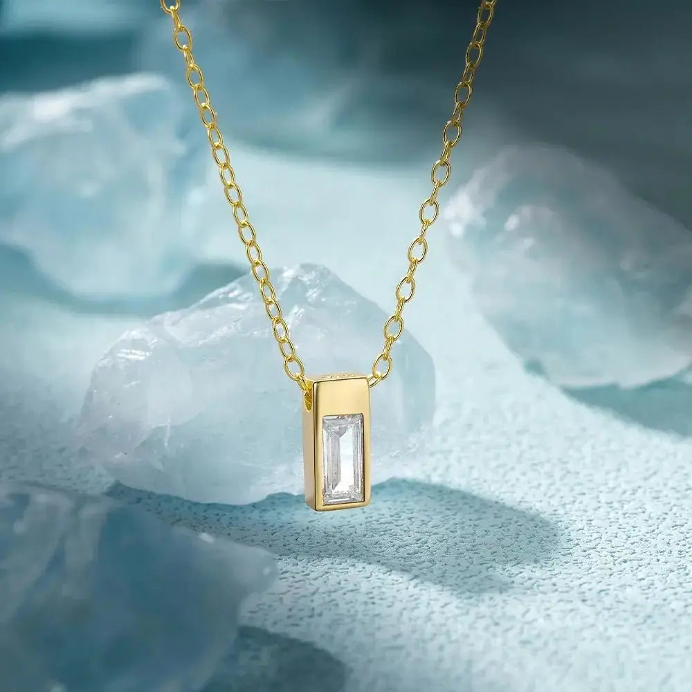 Rectangular modern pendant necklace shop name