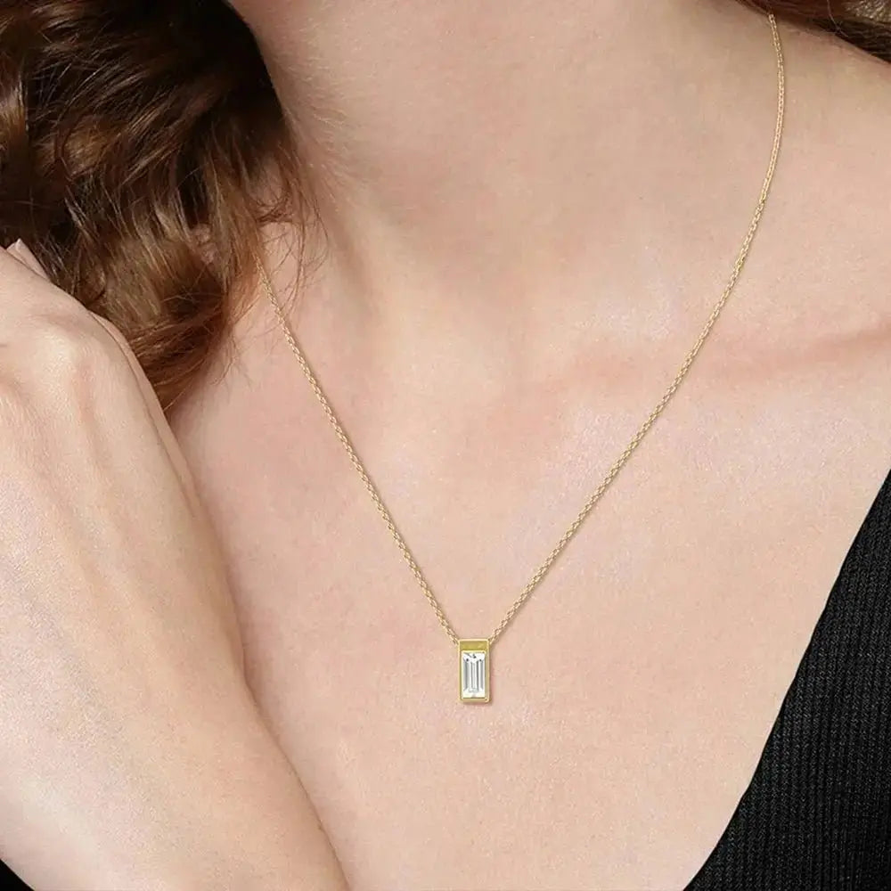Rectangular modern pendant necklace shop name