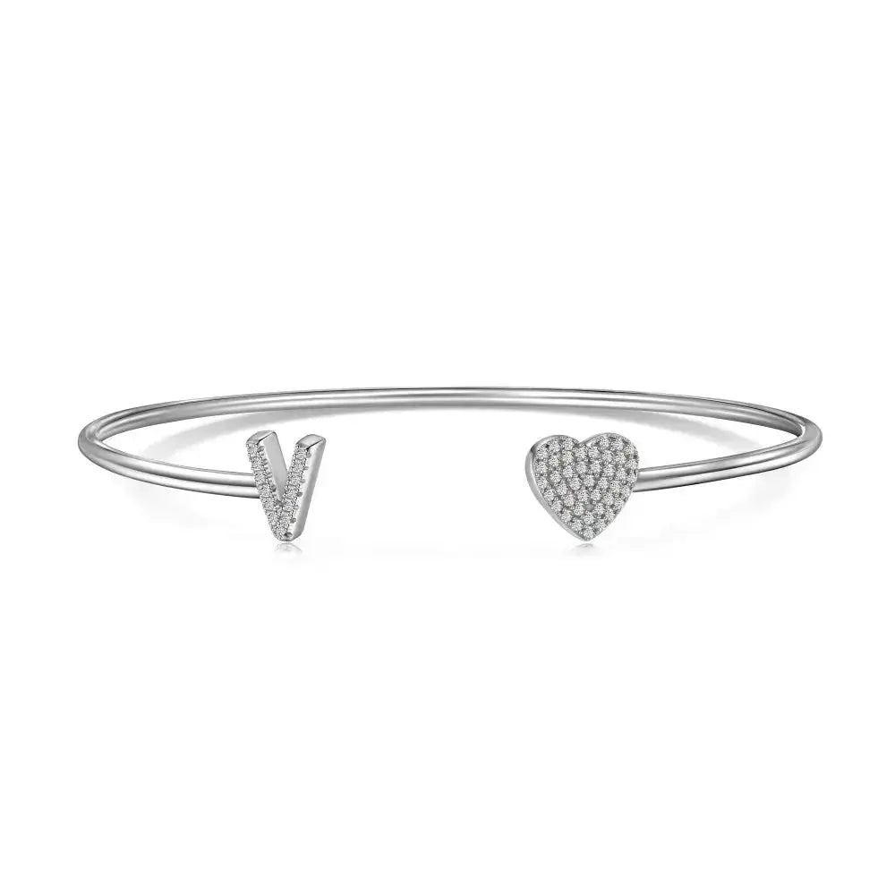 Solid Silver Pave Letter Open Bangle shop name