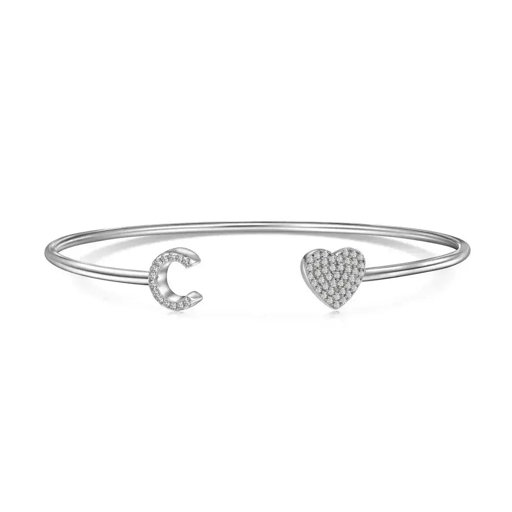 Solid Silver Pave Letter Open Bangle shop name