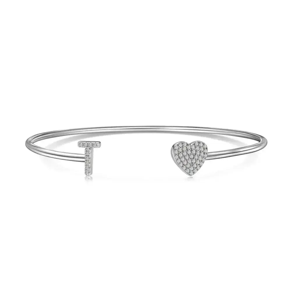Solid Silver Pave Letter Open Bangle shop name