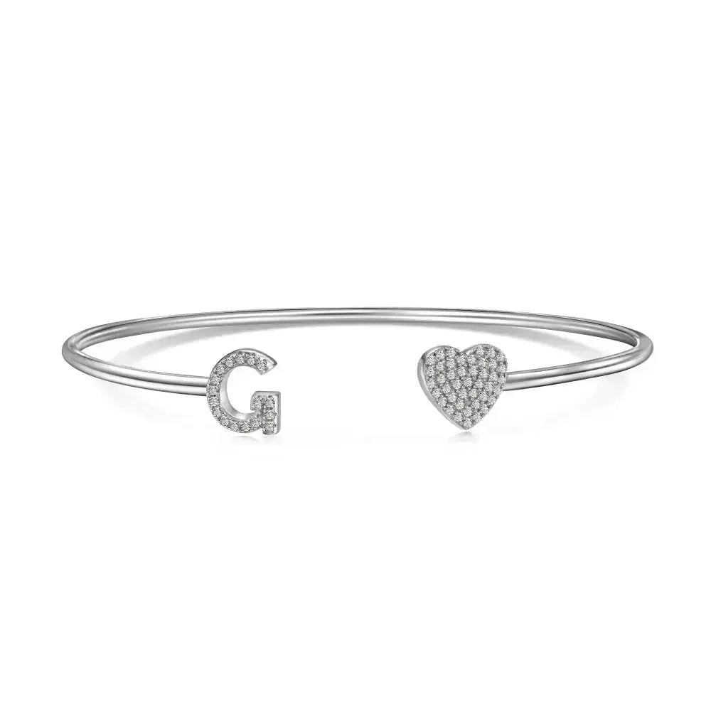 Solid Silver Pave Letter Open Bangle shop name