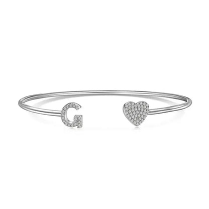 Solid Silver Pave Letter Open Bangle shop name