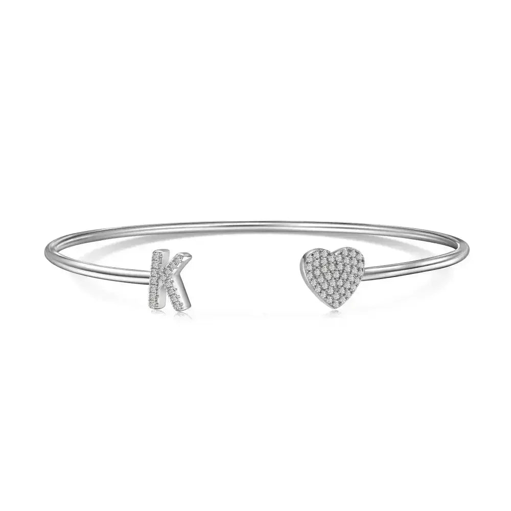 Solid Silver Pave Letter Open Bangle shop name