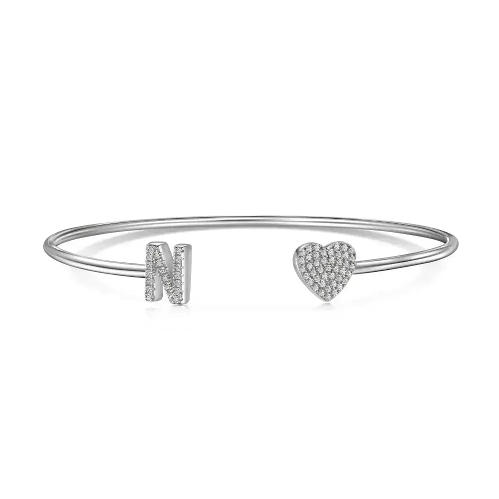 Solid Silver Pave Letter Open Bangle shop name