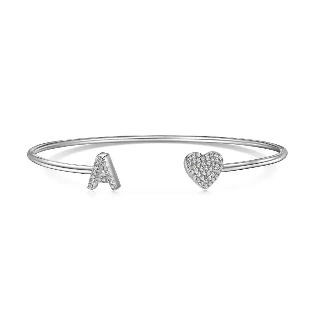 Solid Silver Pave Letter Open Bangle shop name