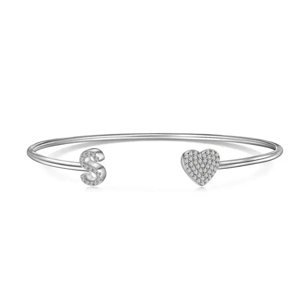 Solid Silver Pave Letter Open Bangle shop name