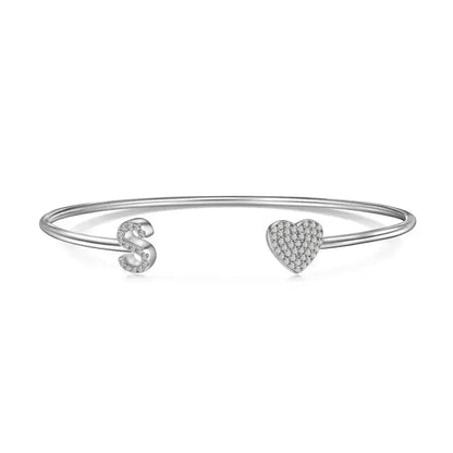 Solid Silver Pave Letter Open Bangle shop name