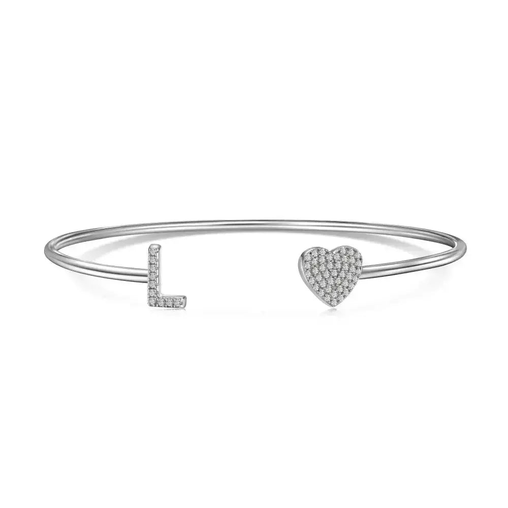 Solid Silver Pave Letter Open Bangle shop name
