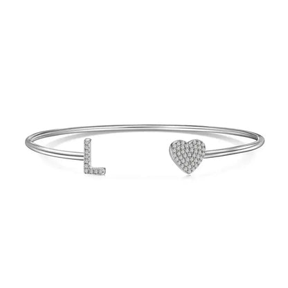 Solid Silver Pave Letter Open Bangle shop name