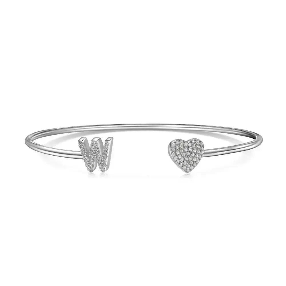 Solid Silver Pave Letter Open Bangle shop name