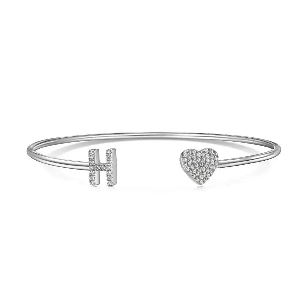 Solid Silver Pave Letter Open Bangle shop name