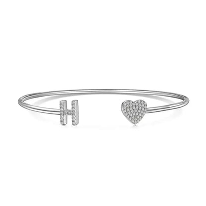 Solid Silver Pave Letter Open Bangle shop name