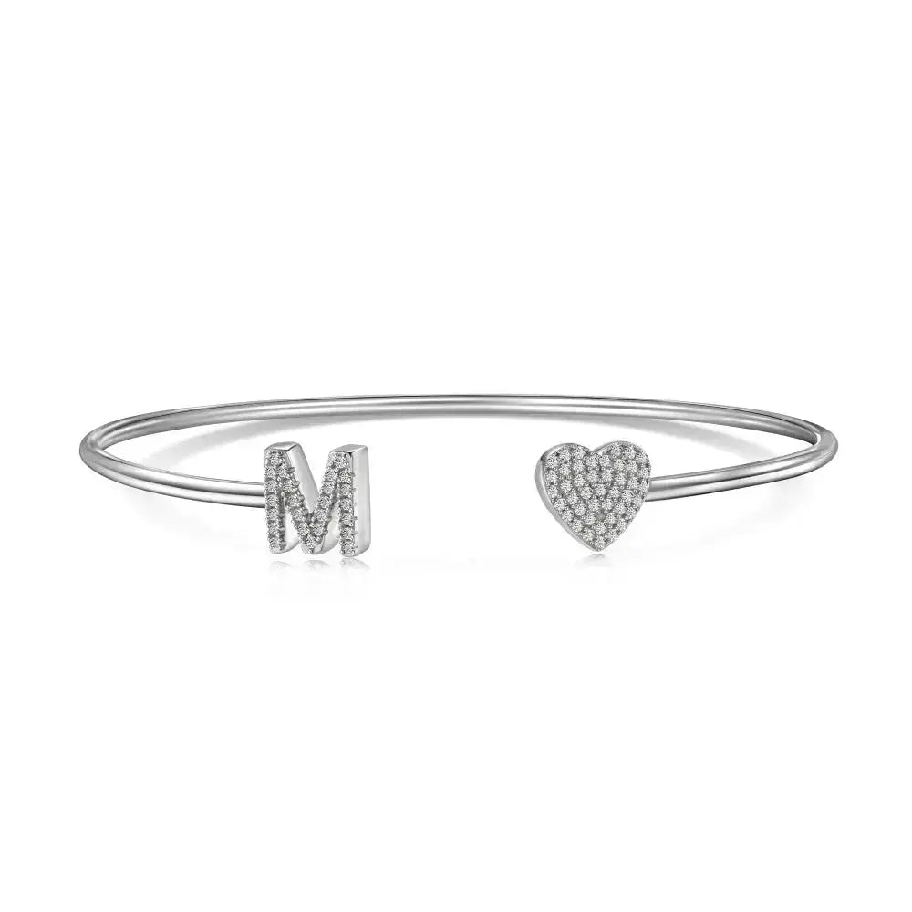 Solid Silver Pave Letter Open Bangle shop name