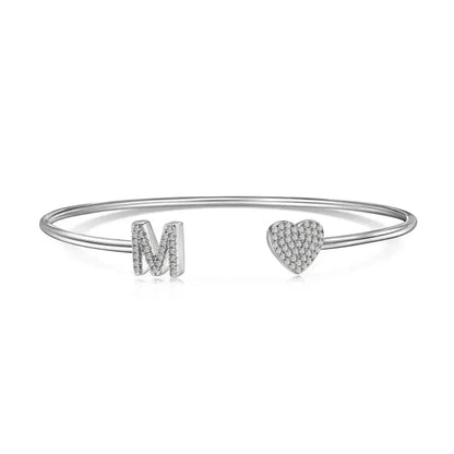 Solid Silver Pave Letter Open Bangle shop name