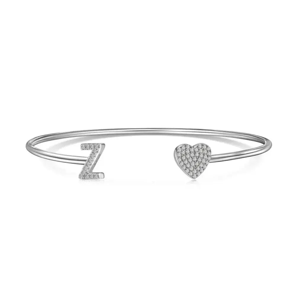 Solid Silver Pave Letter Open Bangle shop name