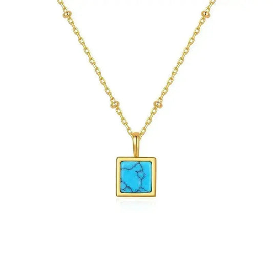 square agate turquoise malachite pendant 18K gold plated necklace shop name