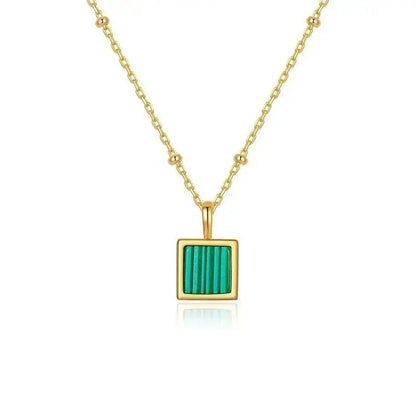 Square Malachite pendant 18K gold plated necklace shop name