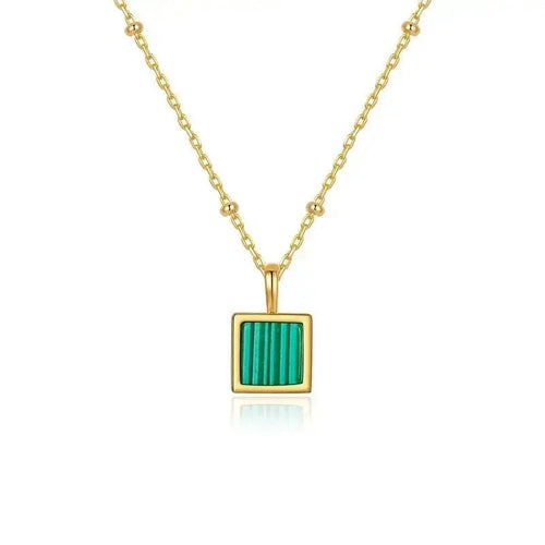 Square Malachite pendant 18K gold plated necklace shop name