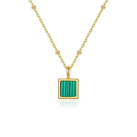 Square Malachite pendant 18K gold plated necklace shop name
