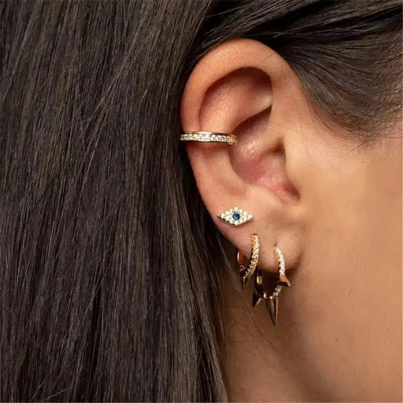 Sterling silver rivet punk hoop earrings shop name