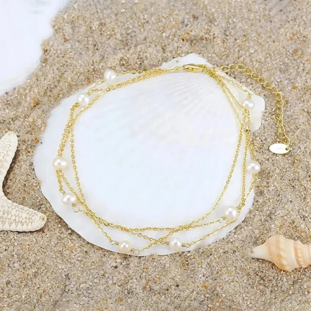 Three layer Pearl anklet shop name