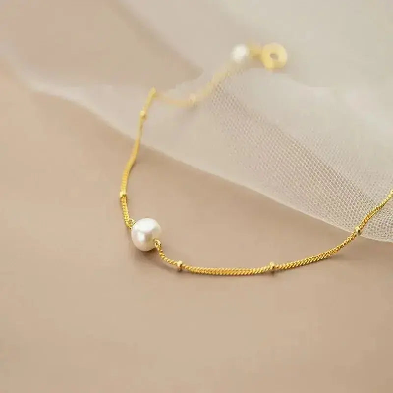 Three Pearl Vintage Vibe Gold Bracelet (small) shop name