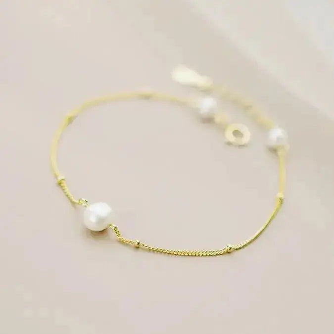 Three Pearl Vintage Vibe Gold Bracelet (small) shop name