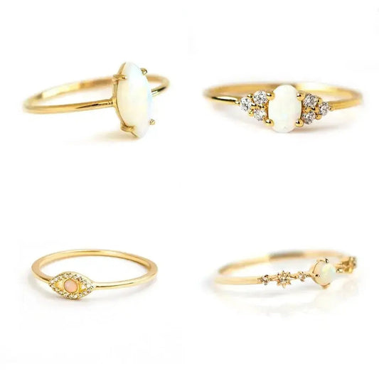 White Opal Bohemian Gold Rings BUNDLE shop name